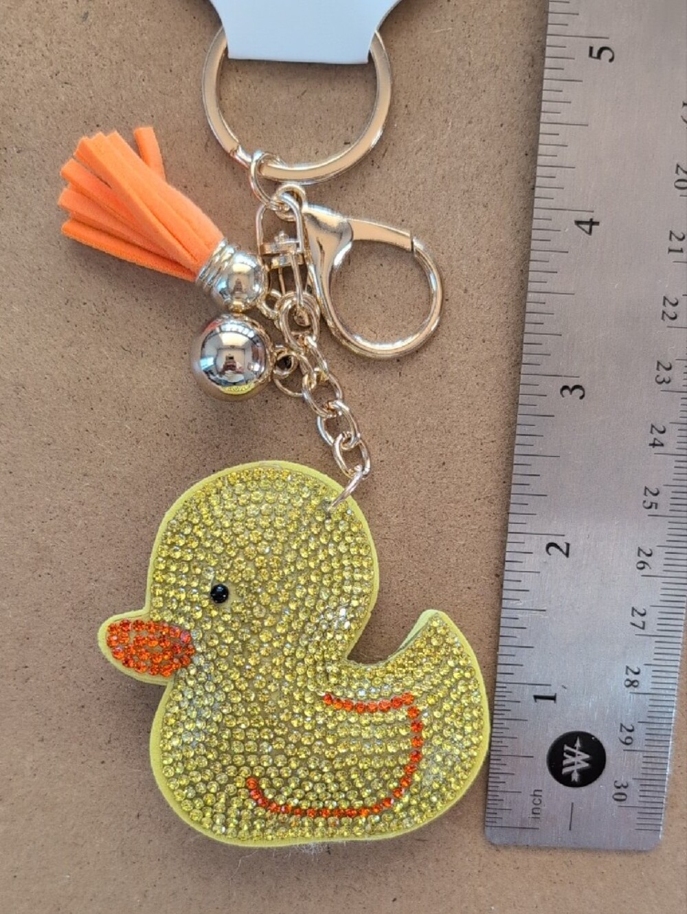 Crystal Yellow Duck Keychain Bag Charm with Orange Tassel - Picture 3 of 6